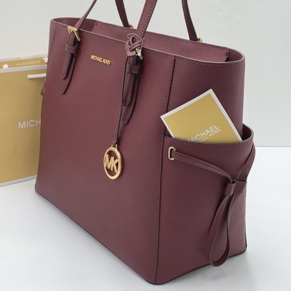 Michael Kors Gilly Large Drawstring Travel Tote Leather Oxblood Color - Picture 1 of 16